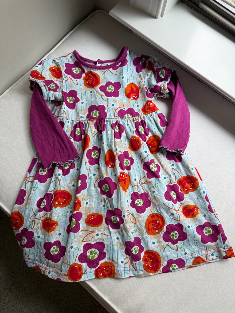 Hanna Andersson Purple & Orange Floral Long-Sleeve Dress 3T